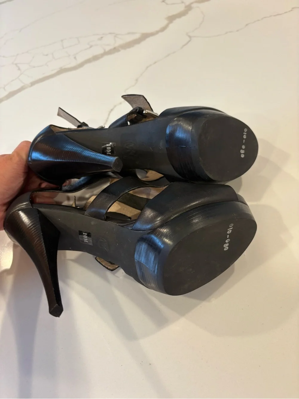 MICHAEL Michael Kors Black Leather Platform Heels Size 10 Buckle Zip